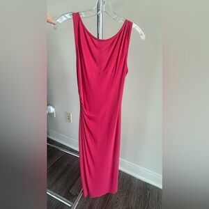 Diane von Furstenberg Pink fuchsia V-back midi dress with ruched detail, size 2
